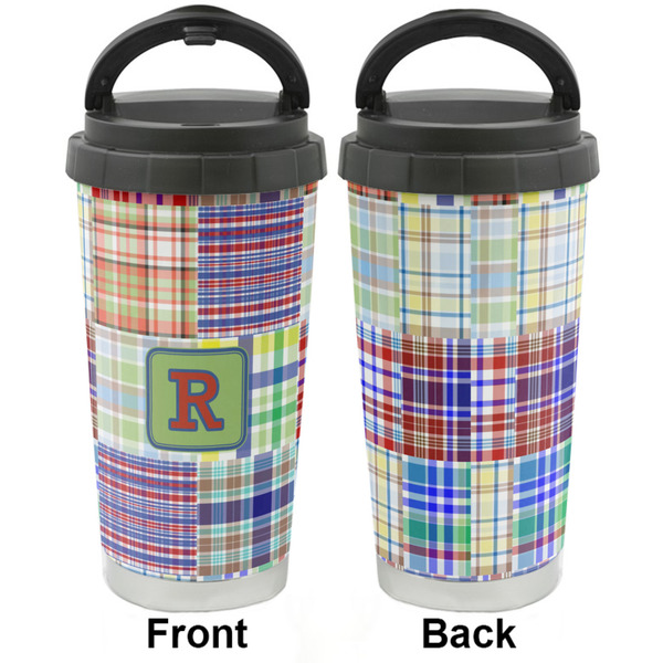 Blue Madras Plaid Print Stainless Steel Travel Cup - Apvl
