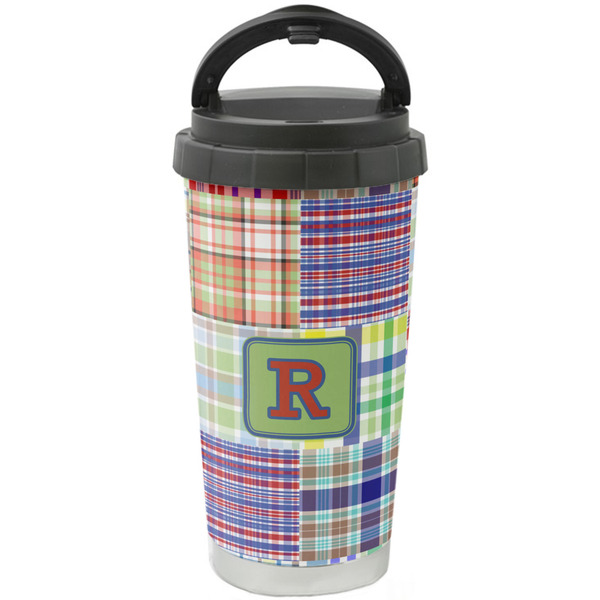 Custom Blue Madras Plaid Print Stainless Steel Coffee Tumbler (Personalized)