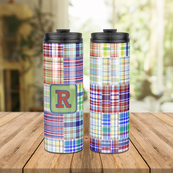 Blue Madras Plaid Print Stainless Steel Tumbler - Lifestyle