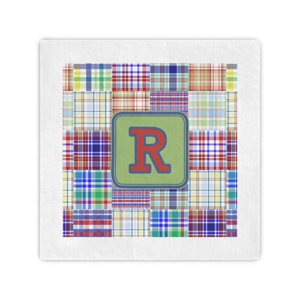 Custom Blue Madras Plaid Print Cocktail Napkins (Personalized)