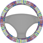 Blue Madras Plaid Print Steering Wheel Cover (Personalized)