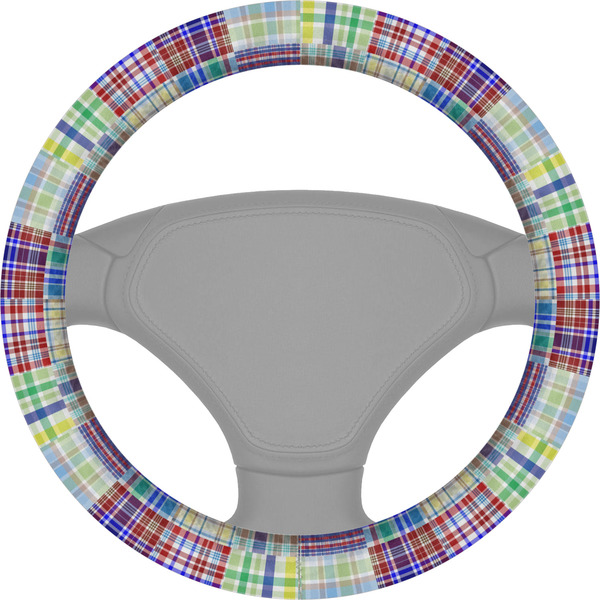 Custom Blue Madras Plaid Print Steering Wheel Cover