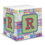Blue Madras Plaid Print Sticky Note Cube (Personalized)