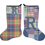 Blue Madras Plaid Print Holiday Stocking - Double-Sided - Neoprene (Personalized)