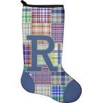 Blue Madras Plaid Print Holiday Stocking - Neoprene (Personalized)