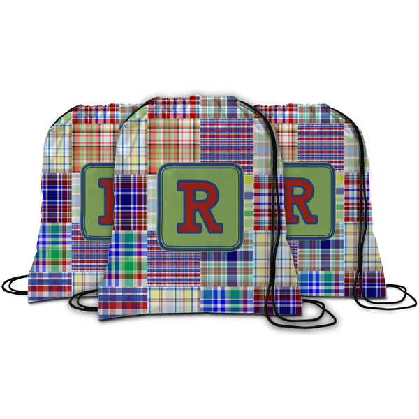 Blue Madras Plaid Print String Backpack - MAIN