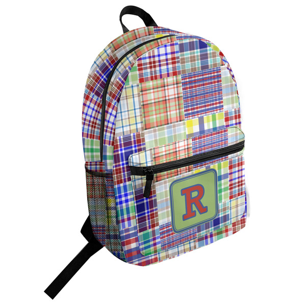 Custom Blue Madras Plaid Print Student Backpack (Personalized)