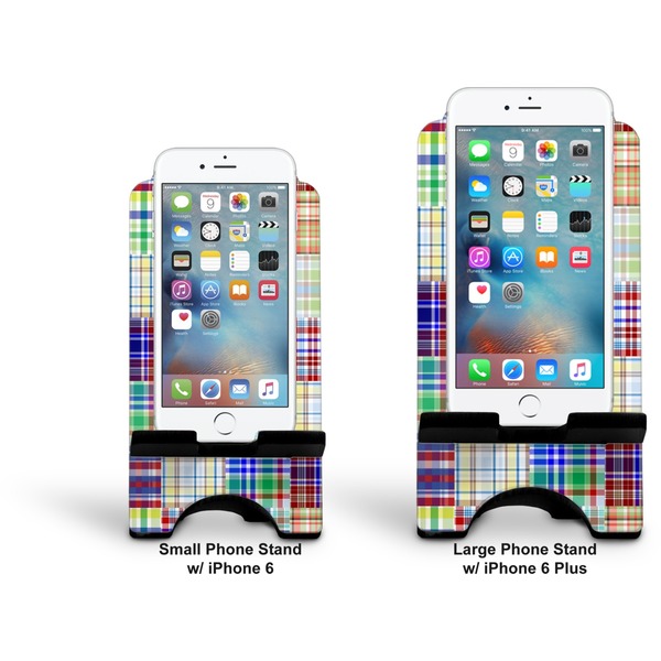 Blue Madras Plaid Print Stylized Phone Stand - Comparison