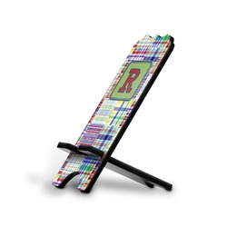 Blue Madras Plaid Print Stylized Cell Phone Stand - Small w/ Initial