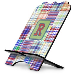 Blue Madras Plaid Print Stylized Tablet Stand (Personalized)