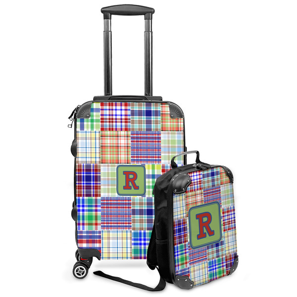 Custom Blue Madras Plaid Print Kids 2-Piece Luggage Set - Suitcase & Backpack (Personalized)