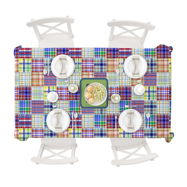 Blue Madras Plaid Print Tablecloths (58"x102") - TOP VIEW
