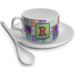Blue Madras Plaid Print Tea Cup (Personalized)