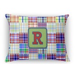 Blue Madras Plaid Print Rectangular Throw Pillow Case - 12"x18" (Personalized)