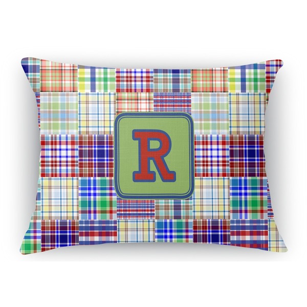 Custom Blue Madras Plaid Print Rectangular Throw Pillow Case (Personalized)