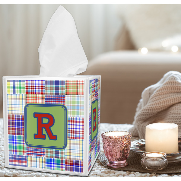 Blue Madras Plaid Print Tissue Box - LIFESTYLE