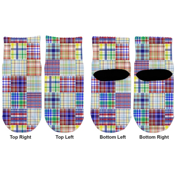 Blue Madras Plaid Print Toddler Ankle Socks - Double Pair - Front and Back - Apvl