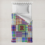 Blue Madras Plaid Print Toddler Duvet Cover w/ Initial
