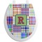 Blue Madras Plaid Print Toilet Seat Decal - Round (Personalized)
