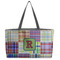 Blue Madras Plaid Print Beach Totes Bag - w/ Black Handles (Personalized)