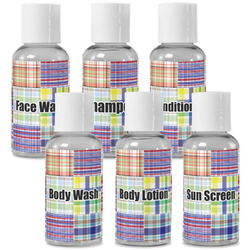 Blue Madras Plaid Print Travel Bottles (Personalized)