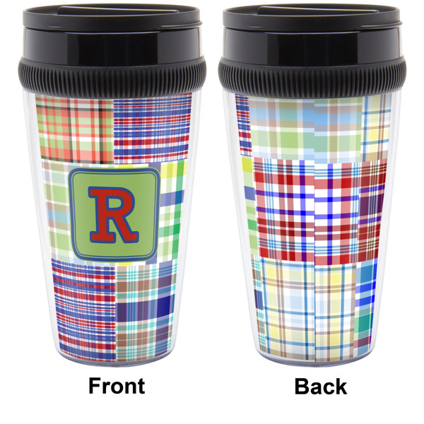 Blue Madras Plaid Print Travel Mug Approval (Personalized)