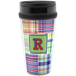 Blue Madras Plaid Print Acrylic Travel Mug without Handle (Personalized)