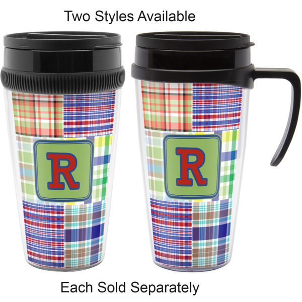 Blue Madras Plaid Print Travel Mugs - with & without Handle