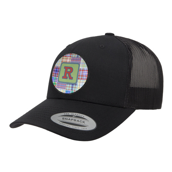 Custom Blue Madras Plaid Print Trucker Hat - Black (Personalized)