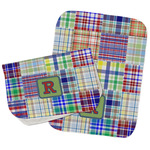 Blue Madras Plaid Print Burp Cloths - Fleece - Set of 2 w/ Initial
