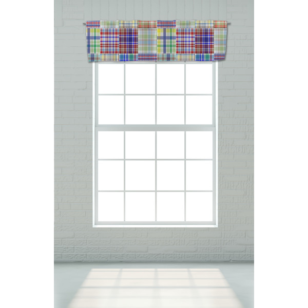 Blue Madras Plaid Print Valance - On window