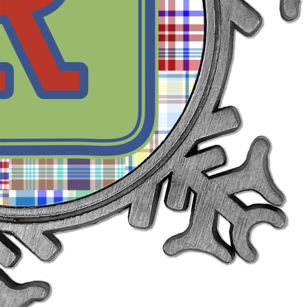 Blue Madras Plaid Print Vintage Snowflake - Detail