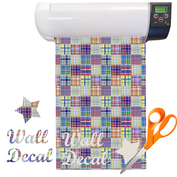 Custom Blue Madras Plaid Print Vinyl Sheet (Re-position-able)