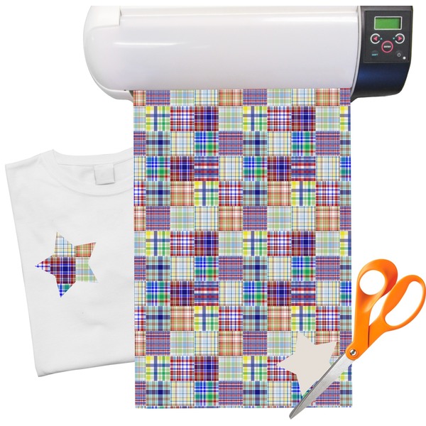 Custom Blue Madras Plaid Print Heat Transfer Vinyl Sheet (12"x18")