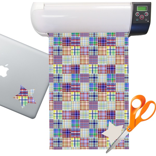 Custom Blue Madras Plaid Print Sticker Vinyl Sheet (Permanent)