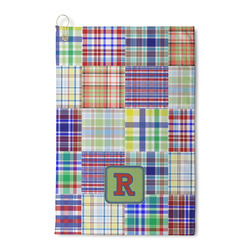 Blue Madras Plaid Print Waffle Weave Golf Towel (Personalized)