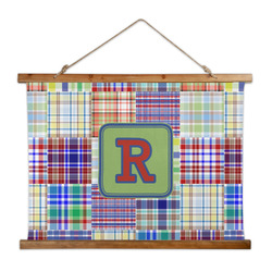 Blue Madras Plaid Print Wall Hanging Tapestry - Wide (Personalized)