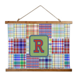 Blue Madras Plaid Print Wall Hanging Tapestry - Wide (Personalized)