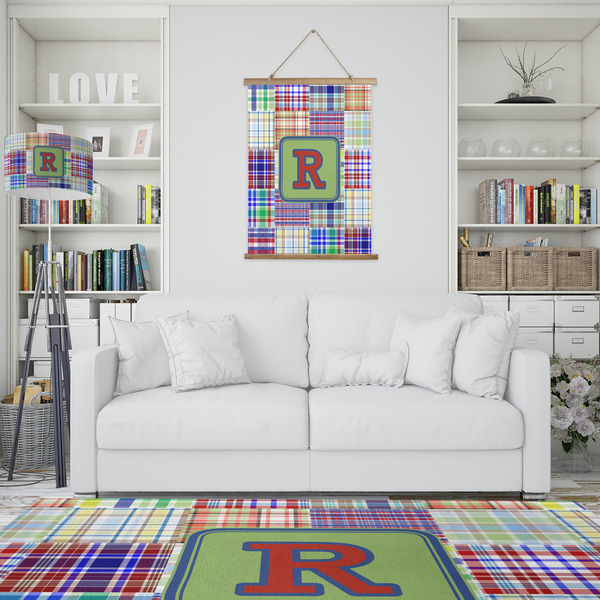 Blue Madras Plaid Print Wall Hanging Tapestry - Portrait - IN CONTEXT