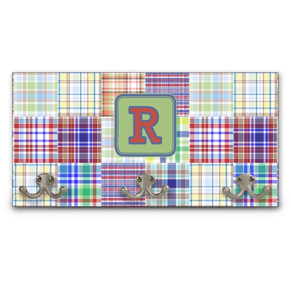 Custom Blue Madras Plaid Print Wall Mounted Coat Rack (Personalized)