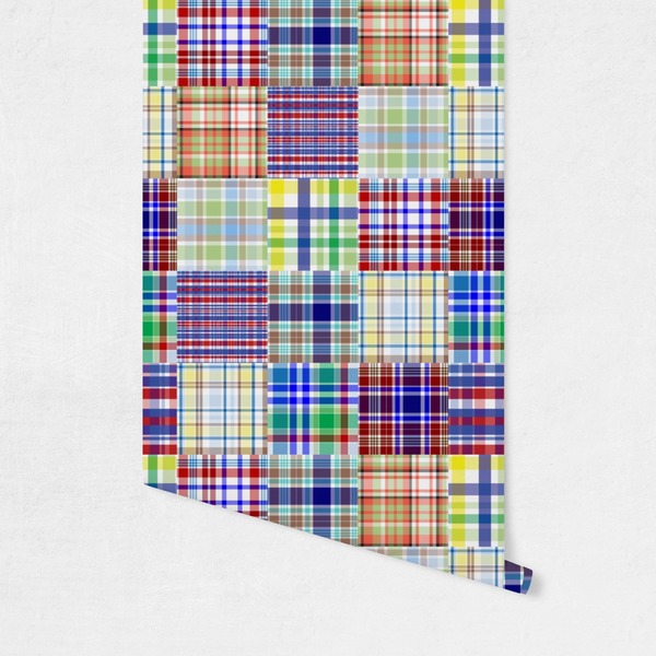 Blue Madras Plaid Print Wallpaper on Wall