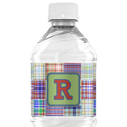 Blue Madras Plaid Print Water Bottle Labels - Custom Sized (Personalized)