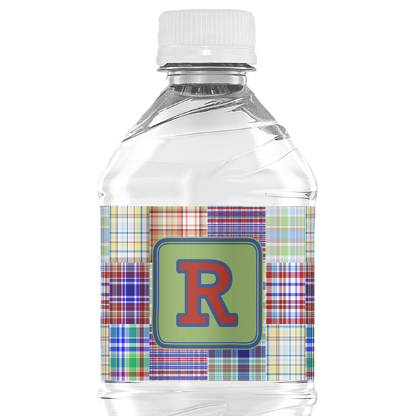 Custom Blue Madras Plaid Print Water Bottle Labels - Custom Sized (Personalized)