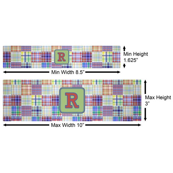 Blue Madras Plaid Print Water Bottle Labels w/ Dimensions