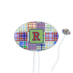 Blue Madras Plaid Print Oval Plastic Stir Sticks (Personalized)