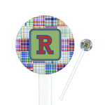 Blue Madras Plaid Print Round Plastic Stir Sticks (Personalized)