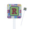 Blue Madras Plaid Print Square Plastic Stir Sticks (Personalized)