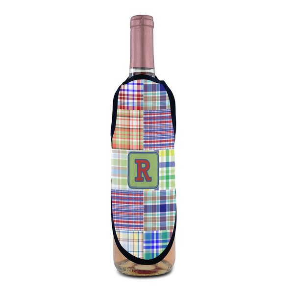 Blue Madras Plaid Print Wine Bottle Apron - IN CONTEXT