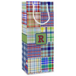 Blue Madras Plaid Print Wine Gift Bags (Personalized)