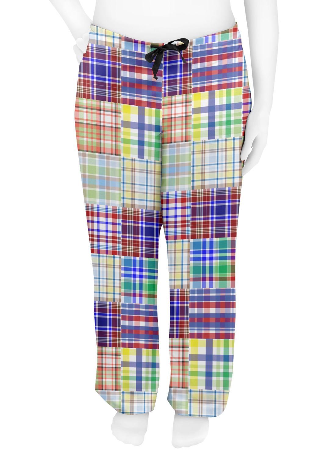 Blue Madras Plaid Print Womens Pajama Pants 2XL (Personalized